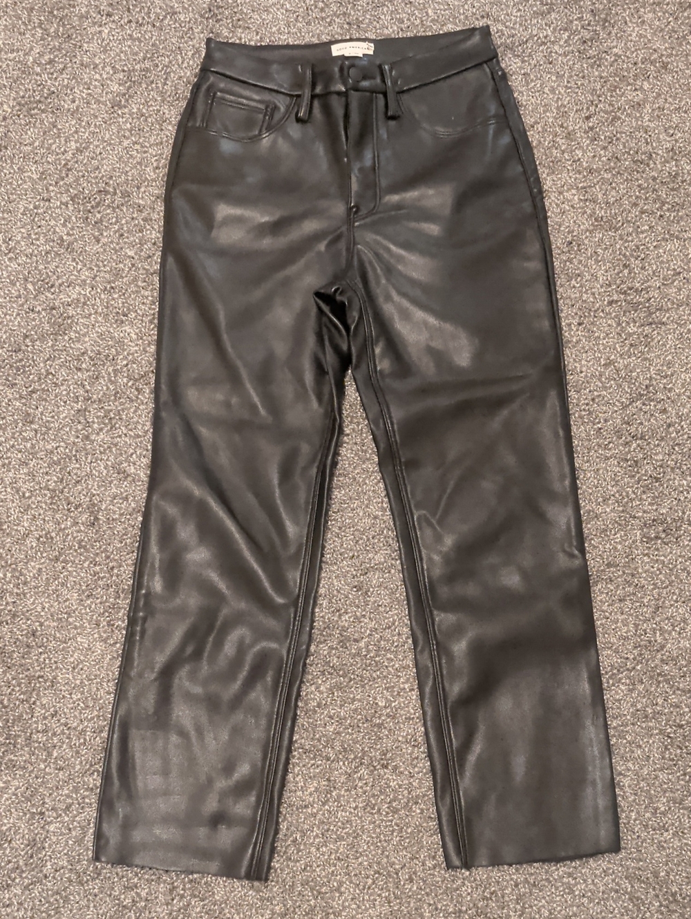 Good American black faux leather high rise straight leg pants
